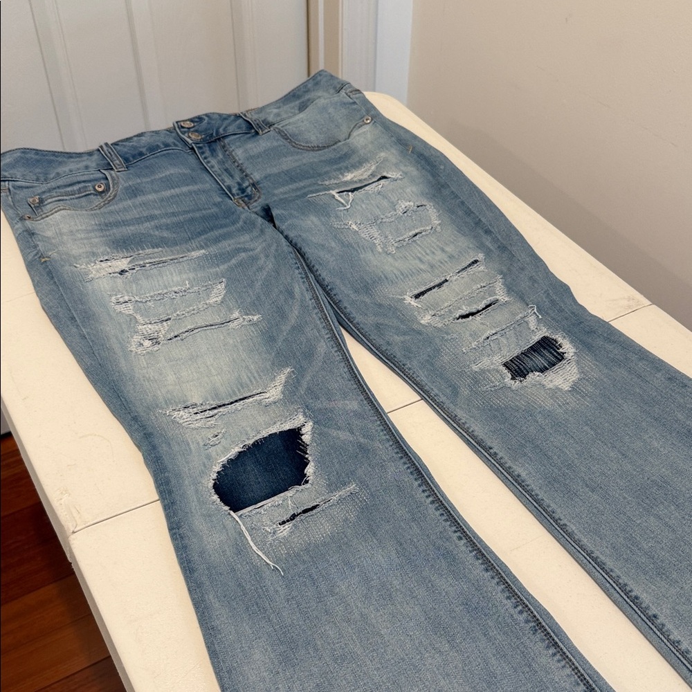 Grunge AE Super Stretch Artist Flare Distressed with Patched behind holes 14 - Picture 3 of 11